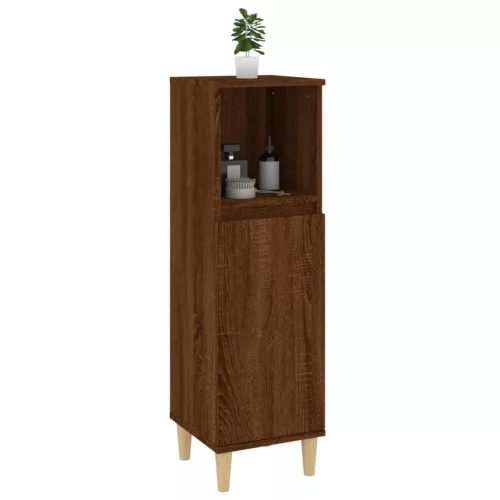 Barna tölgyszínű szerelt fa fürdőszobaszekrény 30x30x100 cm