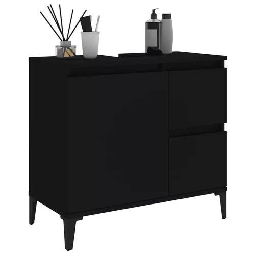 Fekete szerelt fa fürdőszobaszekrény 65 x 33 x 60 cm