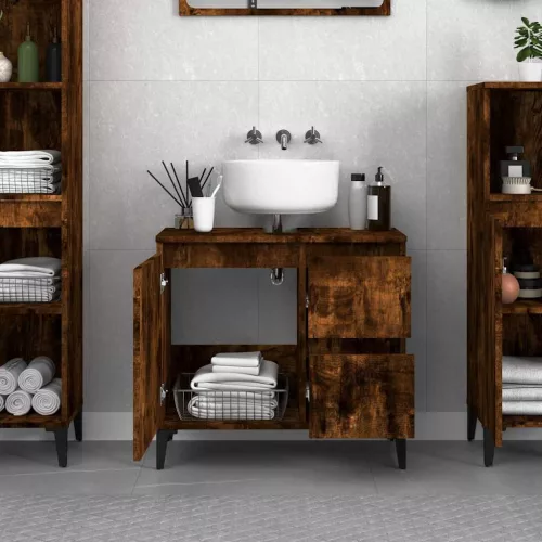Füstös tölgy színű szerelt fa fürdőszobaszekrény 65x33x60 cm