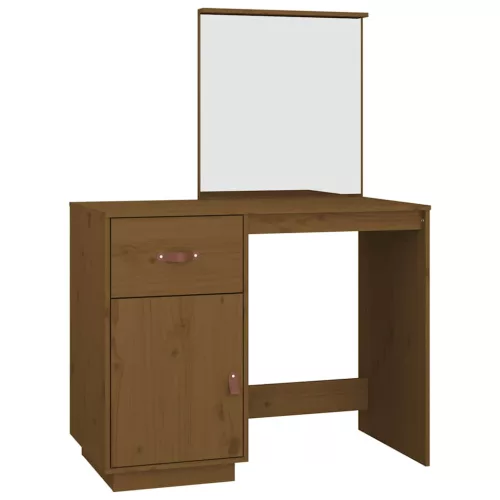 Mézbarna tömör fenyőfa fésülködőasztal 95 x 50 x 134 cm