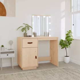   Tömör fenyőfa fésülködőasztal LED-del 95 x 50 x 133,5 cm