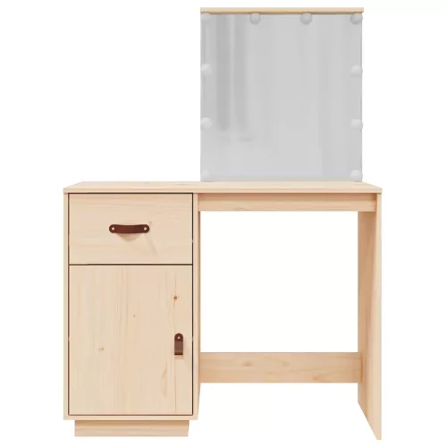 Tömör fenyőfa fésülködőasztal LED-del 95 x 50 x 133,5 cm