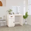 Fehér tömör fenyőfa fésülködőasztal LED-del 95 x 50 x 133,5 cm