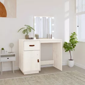   Fehér tömör fenyőfa fésülködőasztal LED-del 95 x 50 x 133,5 cm