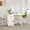 Fehér tömör fenyőfa fésülködőasztal LED-del 95 x 50 x 133,5 cm