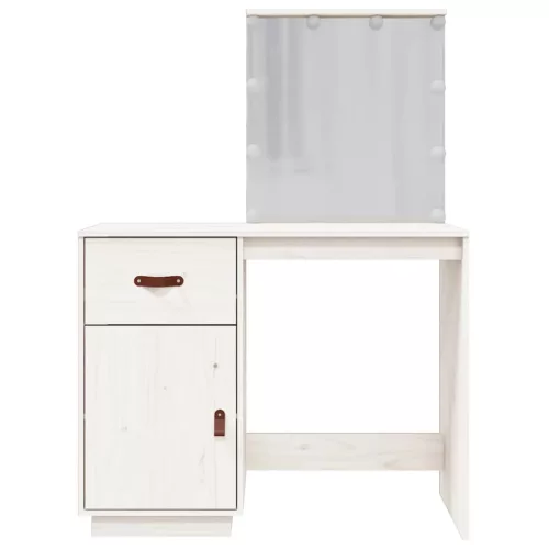 Fehér tömör fenyőfa fésülködőasztal LED-del 95 x 50 x 133,5 cm