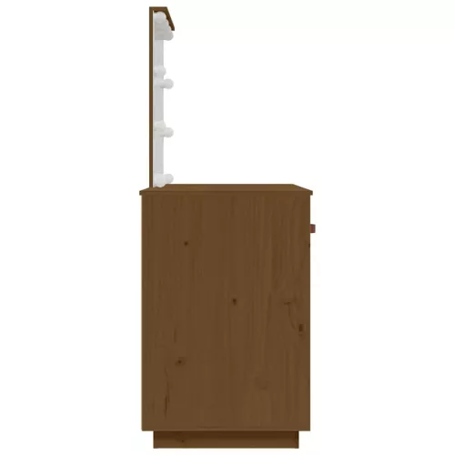 Mézbarna tömör fenyőfa fésülködőasztal LED-del 95x50x133,5 cm