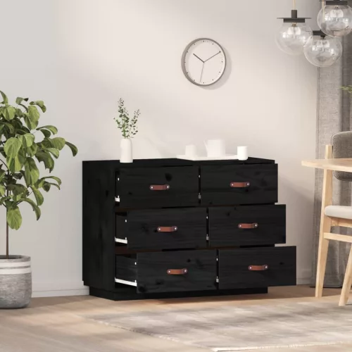 Fekete tömör fenyőfa tálalószekrény 100 x 40 x 75 cm
