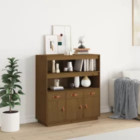   Mézbarna tömör fenyőfa magasszekrény 100 x 40 x 108,5 cm