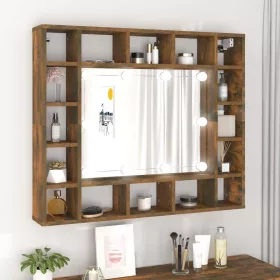   Füstös tölgy színű tükrös szekrény LED-ekkel 91 x 15 x 76,5 cm