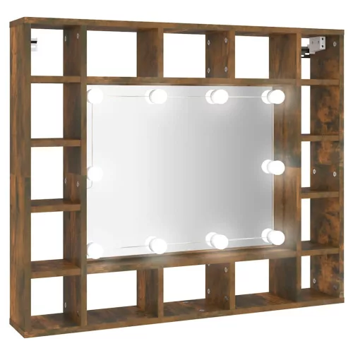 Füstös tölgy színű tükrös szekrény LED-ekkel 91 x 15 x 76,5 cm