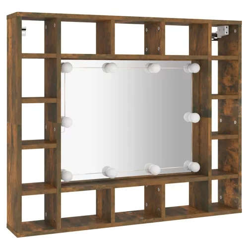 Füstös tölgy színű tükrös szekrény LED-ekkel 91 x 15 x 76,5 cm