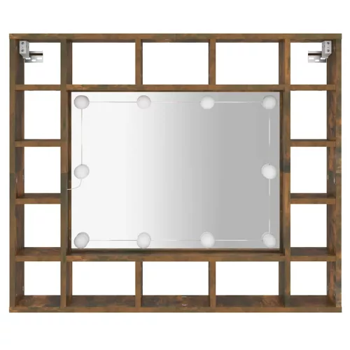 Füstös tölgy színű tükrös szekrény LED-ekkel 91 x 15 x 76,5 cm