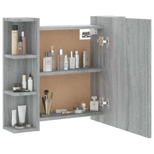Szürke sonoma tölgy színű tükrös szekrény LED-del 70x16,5x60 cm