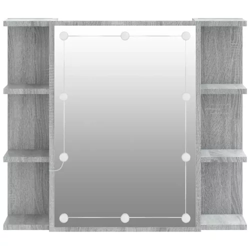 Szürke sonoma tölgy színű tükrös szekrény LED-del 70x16,5x60 cm