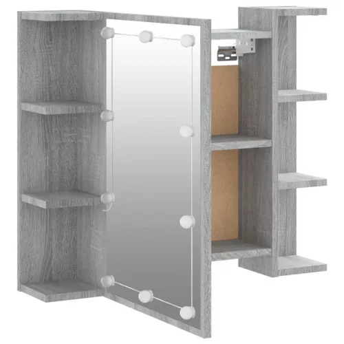 Szürke sonoma tölgy színű tükrös szekrény LED-del 70x16,5x60 cm