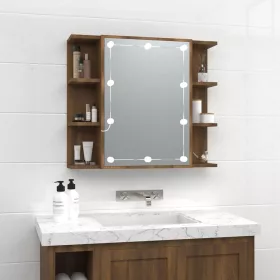   Barna tölgyszínű tükrös szekrény LED-ekkel 70 x 16,5 x 60 cm
