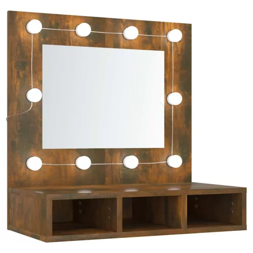 Füstös tölgy színű tükrös szekrény LED-ekkel 60 x 31,5 x 62 cm
