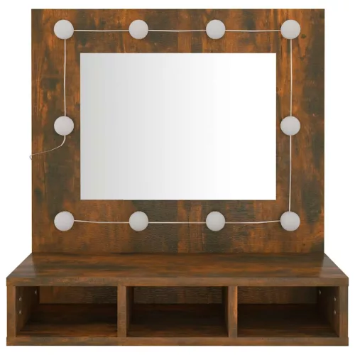 Füstös tölgy színű tükrös szekrény LED-ekkel 60 x 31,5 x 62 cm