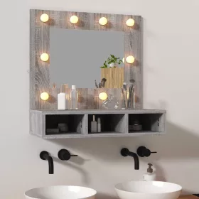   Szürke sonoma színű tükrös szekrény LED-ekkel 60 x 31,5 x 62 cm