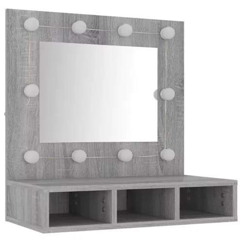Szürke sonoma színű tükrös szekrény LED-ekkel 60 x 31,5 x 62 cm