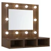 Barna tölgy színű tükrös szekrény LED-ekkel 60 x 31,5 x 62 cm