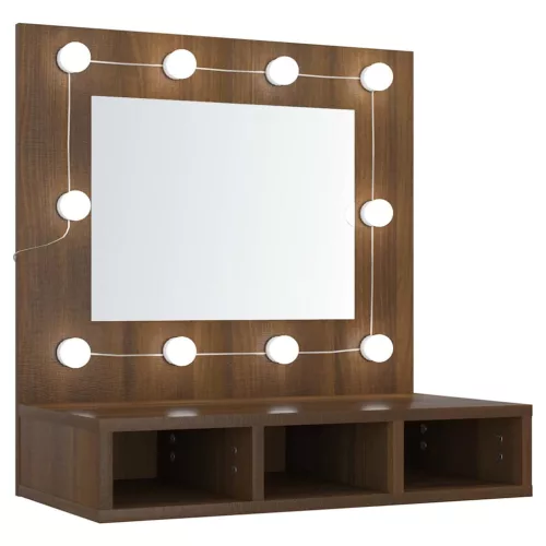 Barna tölgy színű tükrös szekrény LED-ekkel 60 x 31,5 x 62 cm