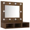 Barna tölgy színű tükrös szekrény LED-ekkel 60 x 31,5 x 62 cm