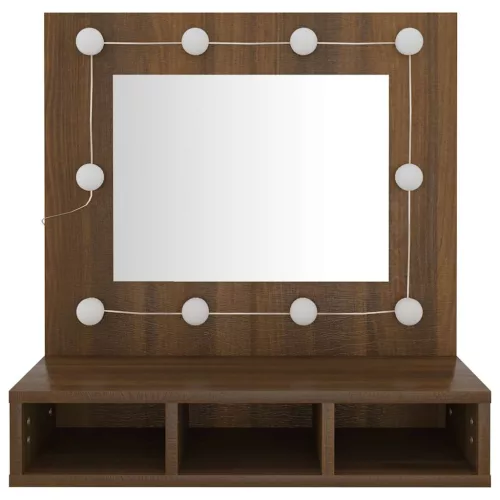 Barna tölgy színű tükrös szekrény LED-ekkel 60 x 31,5 x 62 cm