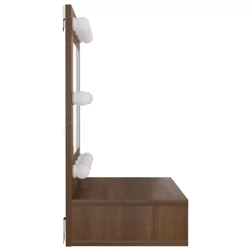 Barna tölgy színű tükrös szekrény LED-ekkel 60 x 31,5 x 62 cm
