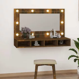   Füstös tölgy színű tükrös szekrény LED-ekkel 90 x 31,5 x 62 cm