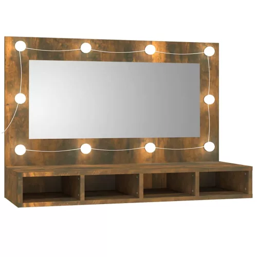 Füstös tölgy színű tükrös szekrény LED-ekkel 90 x 31,5 x 62 cm