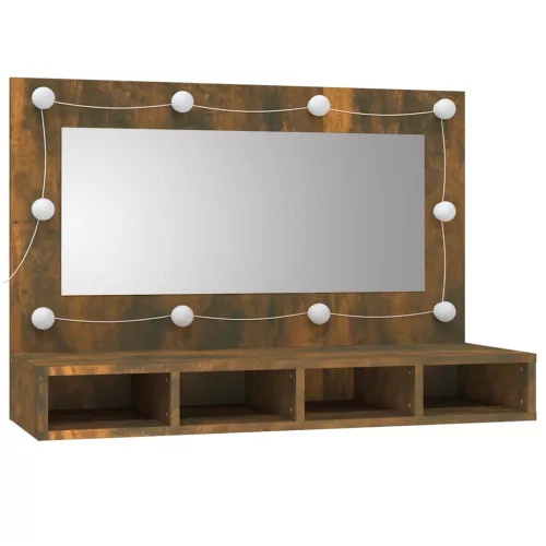 Füstös tölgy színű tükrös szekrény LED-ekkel 90 x 31,5 x 62 cm