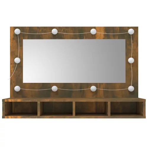 Füstös tölgy színű tükrös szekrény LED-ekkel 90 x 31,5 x 62 cm