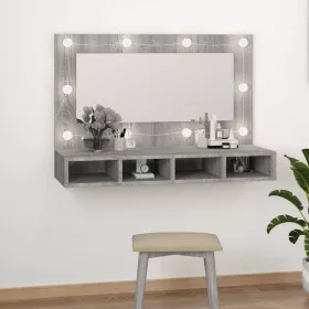   Szürke sonoma színű tükrös szekrény LED-ekkel 90 x 31,5 x 62 cm
