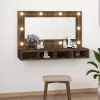 Barna tölgy színű tükrös szekrény LED-ekkel 90 x 31,5 x 62 cm