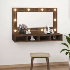   Barna tölgy színű tükrös szekrény LED-ekkel 90 x 31,5 x 62 cm