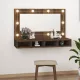 Barna tölgy színű tükrös szekrény LED-ekkel 90 x 31,5 x 62 cm