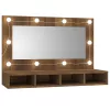 Barna tölgy színű tükrös szekrény LED-ekkel 90 x 31,5 x 62 cm