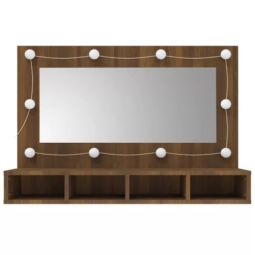 Barna tölgy színű tükrös szekrény LED-ekkel 90 x 31,5 x 62 cm