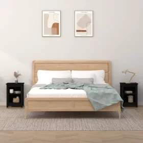   2 db fekete tömör fenyőfa éjjeliszekrény 40 x 35 x 55 cm