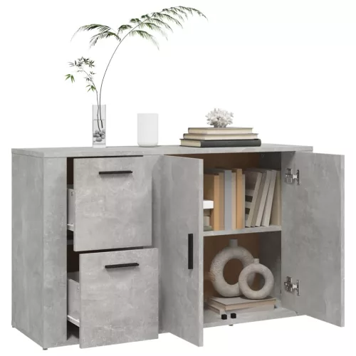 Betonszürke szerelt fa tálalószekrény 100x33x59,5 cm