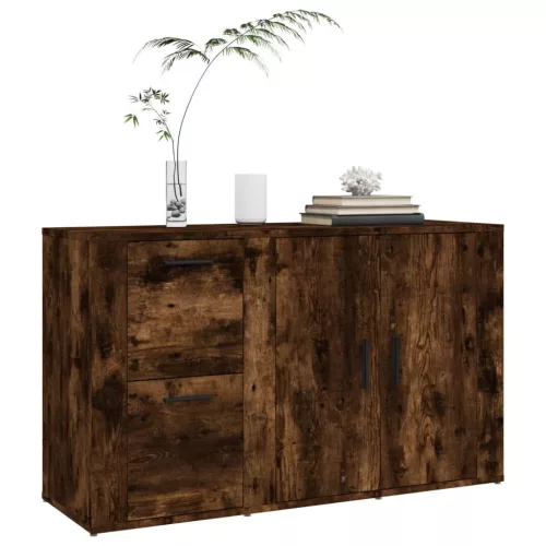 Füstös tölgy színű szerelt fa tálalószekrény 100x33x59,5 cm