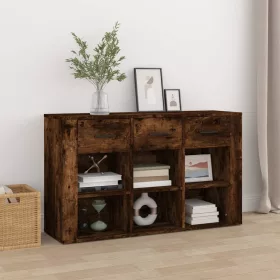   Füstös tölgy színű szerelt fa tálalószekrény 100x30x59,5 cm