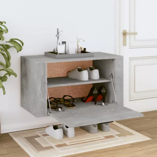 Betonszürke szerelt fa fali cipőszekrény 70 x 35 x 38 cm