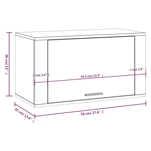 Betonszürke szerelt fa fali cipőszekrény 70 x 35 x 38 cm