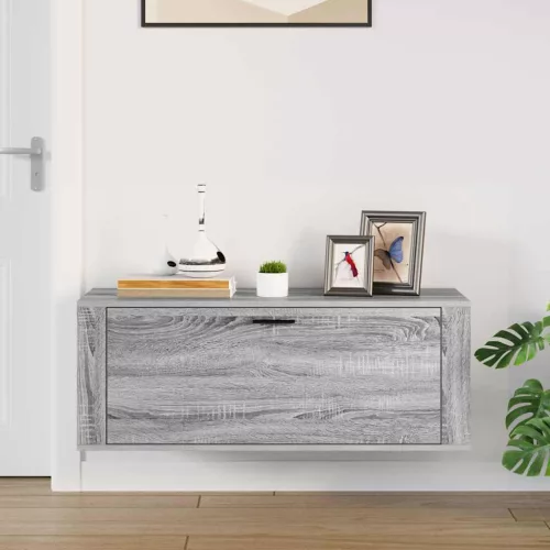 Szürke sonoma színű szerelt fa fali cipősszekrény 100x35x38 cm