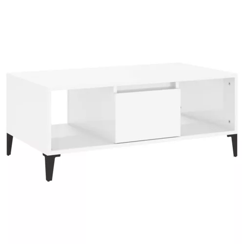 Magasfényű fehér szerelt fa dohányzóasztal 90 x 50 x 36,5 cm