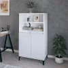 Magasfényű fehér szerelt fa magasszekrény 60 x 36 x 110 cm