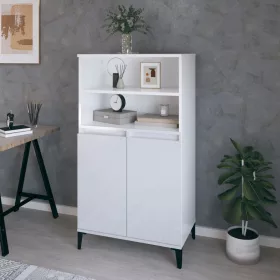   Magasfényű fehér szerelt fa magasszekrény 60 x 36 x 110 cm